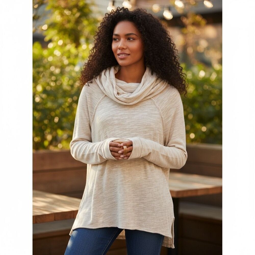 Free People FP Beach Cowl Neck Oatmeal‎ Long Sleeve XS/S